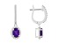 7x5mm Oval Amethyst 1/3 ctw Diamond Rhodium Over Sterling Silver Halo Dangle Earrings