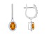 7x5mm Oval Citrine 1/3 ctw Diamond Rhodium Over Sterling Silver Halo Dangle Earrings