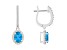 7x5mm Oval Blue Topaz 1/3 ctw Diamond Rhodium Over Sterling Silver Halo Dangle Earrings