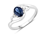 Blue Sapphire and White Diamond 10K White Gold Bypass Ring 0.98ctw