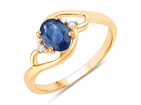 Blue Sapphire and White Diamond 10K Yellow Gold Bypass Ring 0.98ctw
