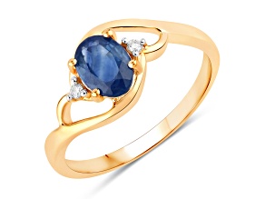 Blue Sapphire and White Diamond 10K Yellow Gold Bypass Ring 0.98ctw