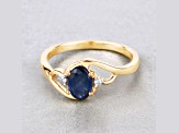 Blue Sapphire and White Diamond 10K Yellow Gold Bypass Ring 0.98ctw