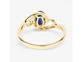 Blue Sapphire and White Diamond 10K Yellow Gold Bypass Ring 0.98ctw