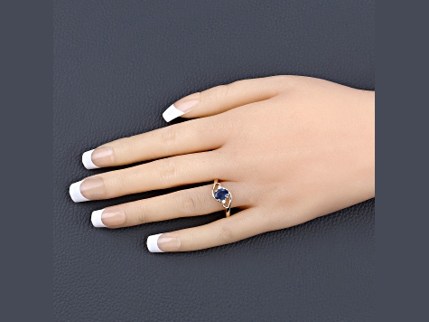 Blue Sapphire and White Diamond 10K Yellow Gold Bypass Ring 0.98ctw