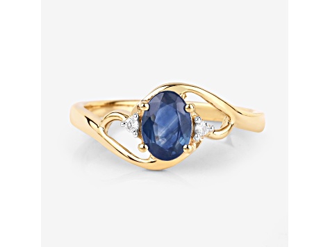 Blue Sapphire and White Diamond 10K Yellow Gold Bypass Ring 0.98ctw