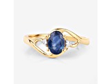 Blue Sapphire and White Diamond 10K Yellow Gold Bypass Ring 0.98ctw