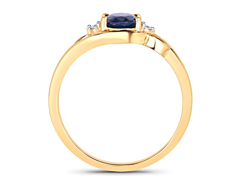 Blue Sapphire and White Diamond 10K Yellow Gold Bypass Ring 0.98ctw