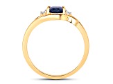 Blue Sapphire and White Diamond 10K Yellow Gold Bypass Ring 0.98ctw