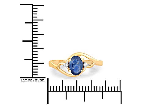Blue Sapphire and White Diamond 10K Yellow Gold Bypass Ring 0.98ctw