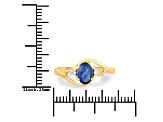 Blue Sapphire and White Diamond 10K Yellow Gold Bypass Ring 0.98ctw