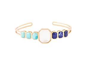 Barse Jewelry 16x13mm Mother-of-Pearl With 8x6mm Lapis Lazuli & Turquoise Gold Tone Cuff Bracelet