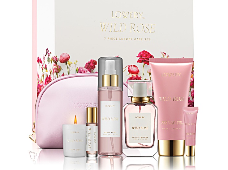Wild Rose Bath and Body Care Set, 7pc. including Travel Cosmetic