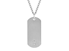 Stainless Steel and White Diamond Dog Tag Pendant With Chain 0.05ctw