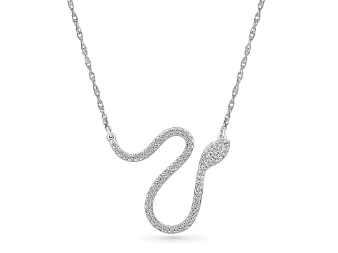 White Diamond Rhodium Over Sterling Silver Snake Station Necklace 0.15ctw