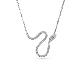 White Diamond Rhodium Over Sterling Silver Snake Station Necklace 0.15ctw