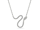 White Diamond Rhodium Over Sterling Silver Snake Station Necklace 0.15ctw