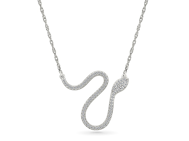 White Diamond Rhodium Over Sterling Silver Snake Station Necklace 0.15ctw