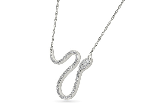 White Diamond Rhodium Over Sterling Silver Snake Station Necklace 0.15ctw