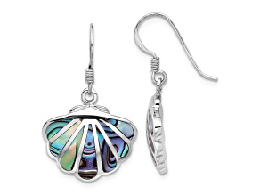 Rhodium Over Sterling Silver Polished Abalone Shell Dangle Earrings
