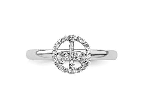 Sterling Silver Stackable Expressions Peace Symbol Diamond Ring 0.117ctw