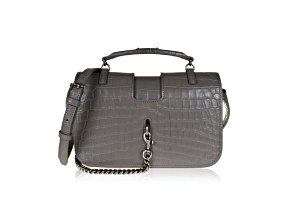 Saint Laurent Charlotte Crocodile Embossed Leather Grey Cross Body Bag