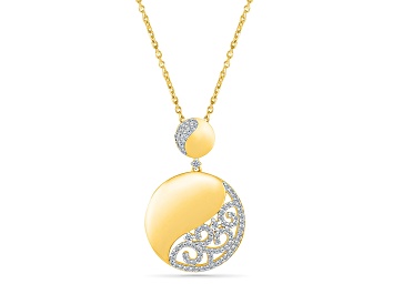 Picture of White Diamond 10K Yellow Gold Circle Pendant With 18" Rope Chain 0.33ctw