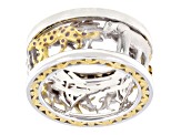 White Diamond Rhodium & 24K Yellow Gold Over Palladium Sterling Silver Safari Spinner Ring