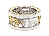 White Diamond Rhodium & 24K Yellow Gold Over Palladium Sterling Silver Safari Spinner Ring