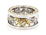 White Diamond Rhodium & 24K Yellow Gold Over Palladium Sterling Silver Safari Spinner Ring