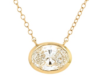Picture of Certified Oval White Lab-Grown Diamond F VS1 14K Yellow Gold Solitaire Necklace 2.00ct