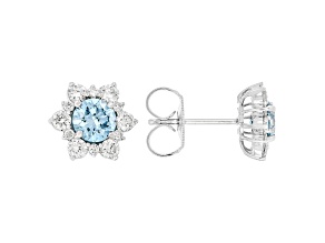Blue And White Lab-Grown Diamond F-G SI 14K White Gold Flower Earrings 1.50ctw