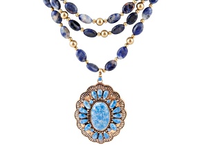 Barse Jewelry Concho Denim Blue Lapis Lazuli Gold Tone Statement Necklace