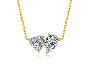 Clear Heart Cubic Zirconia 2.25 TCW, 14K Gold Plating over Sterling Silver Pendant Necklace