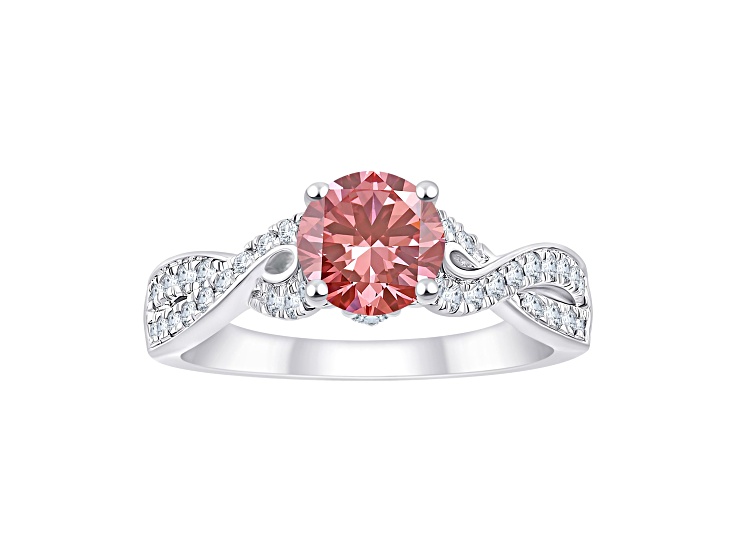 Pink and White Lab-Grown Diamond Certified G SI2 10K White Gold Ring 1.35ctw