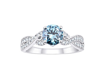 Picture of Blue and White Lab-Grown Diamond Certified G SI2 10K White Gold Ring 1.35ctw
