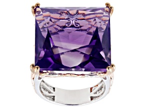 Purple Amethyst Rhodium & 18K Rose Gold Over Palladium Sterling Silver Ring 37.50ct