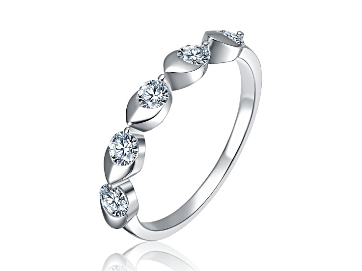 Rhodium Plated over Sterling Silver with Clear Cubic Zirconia Swirl Ring