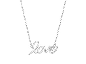 White Diamond Rhodium Over Sterling Silver Love Is Love Pendant Necklace 0.10ctw