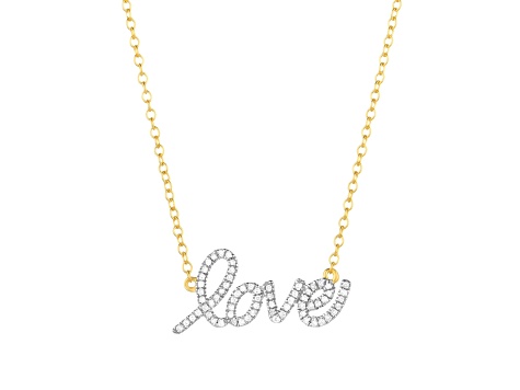 White Diamond 14K Yellow Gold Over Sterling Silver Love Is Love Pendant Necklace 0.10ctw