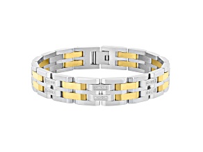 0.37ctw Diamond Stainless Steel Two Row Link Bracelet