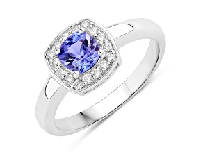 Violet Tanzanite and Lab Grown Diamond Rhodium Over Silver Halo Ring 0.71ctw