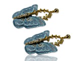 Gold Tone Blue Fabric Butterfly Earrings