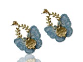 Gold Tone Blue Fabric Butterfly Earrings