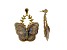 Gold Tone Neutral Tone Fabric Butterfly Earrings