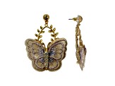 Gold Tone Neutral Tone Fabric Butterfly Earrings