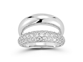 Rachel Zoe Rhodium Over Sterling Silver Cubic Zirconia Double Dome Stacked Ring