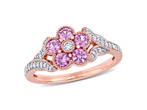 Pink Sapphire and Diamond 10K Rose Gold Ring 0.78ctw