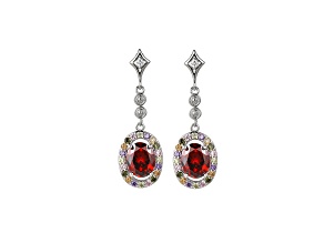 Silver Tone Brass Ruby CZ Accent Drop Earrings