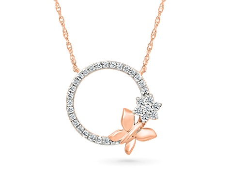 White Diamond 10K Rose Gold Butterfly Station Necklace 0.13ctw